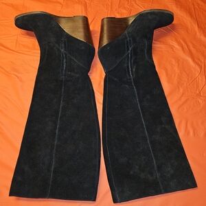 Jessica Simpson Pull On CAYDEE Black Suede/Leather Knee-Hi Boots Wedge sz10 EUC